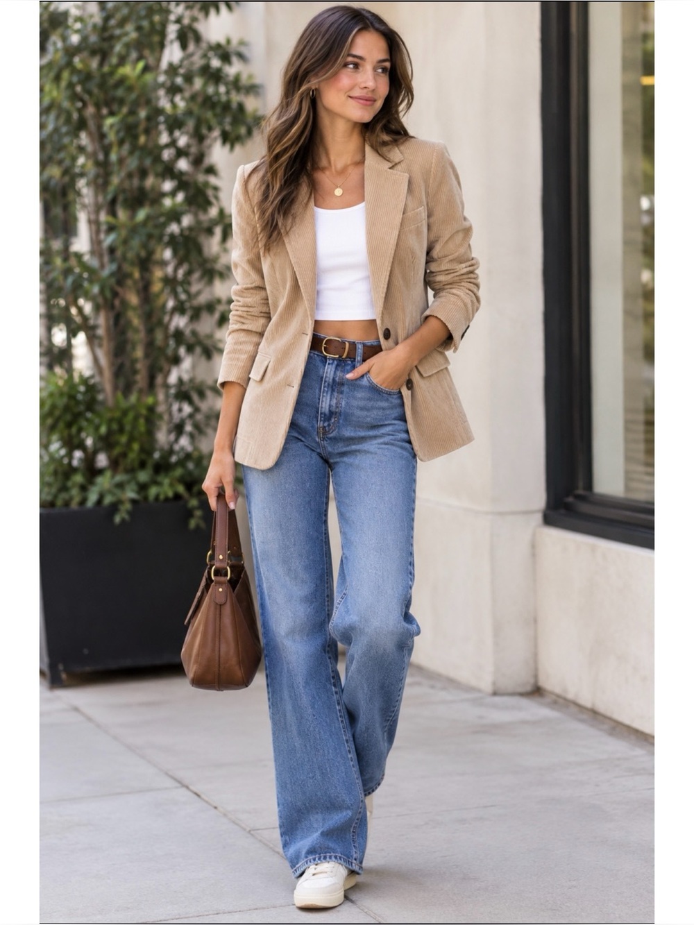 Banana Republic Women’s Tan Corduroy Cropped Flap Pocket Cotton Blazer: Size 6